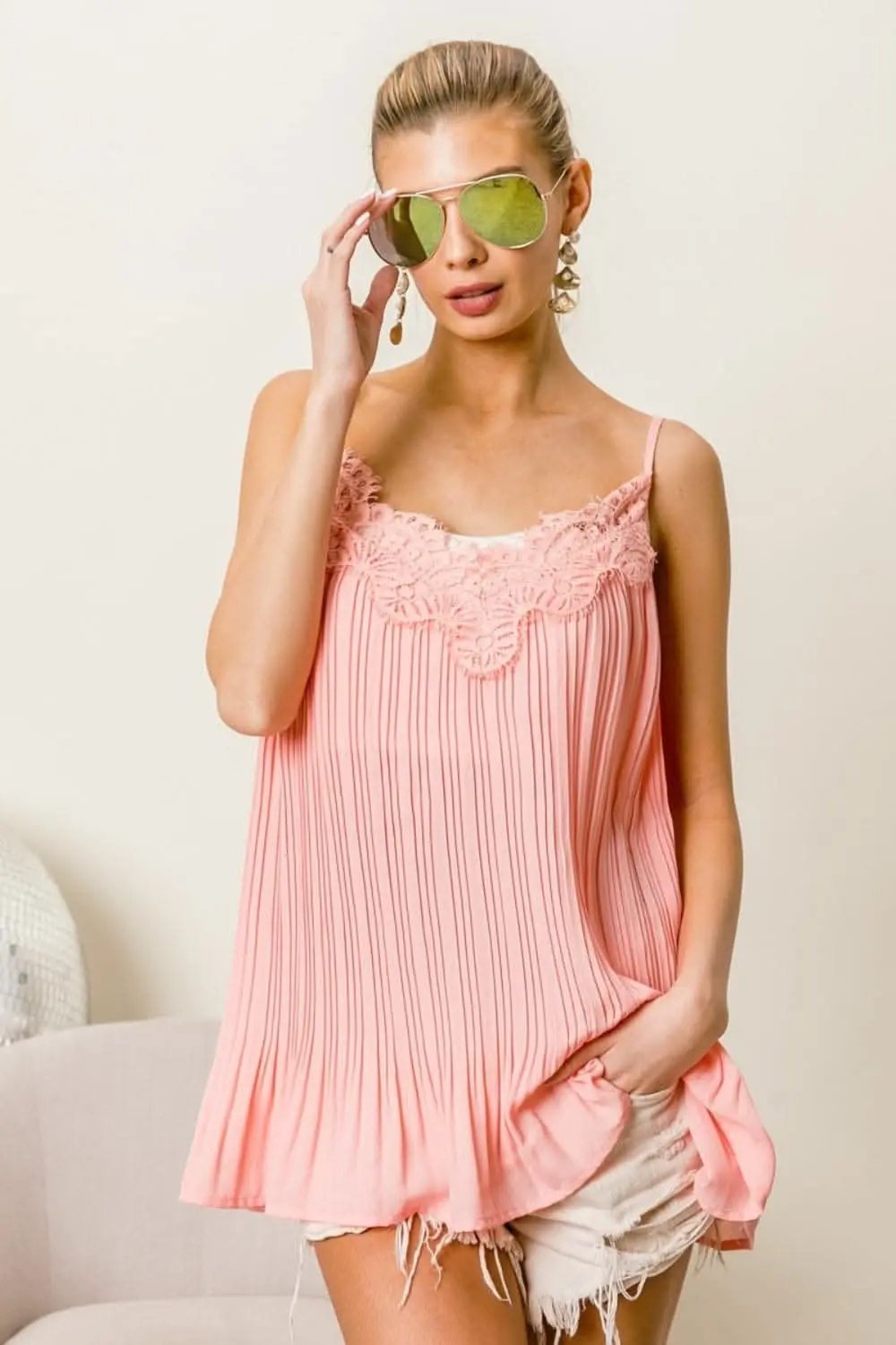 BiBi lace pleated chiffon cami - Love Salve